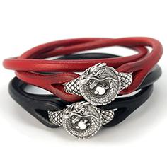 The Dragon  Leather　Bracelet Rhombus (Silver 925)