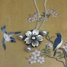 Sakura　Necklace with Akoya Pearl -Floral emblems of Japan-　Silver925