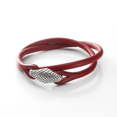 Silver Python Snake  Leather　Bracelet Rhombus